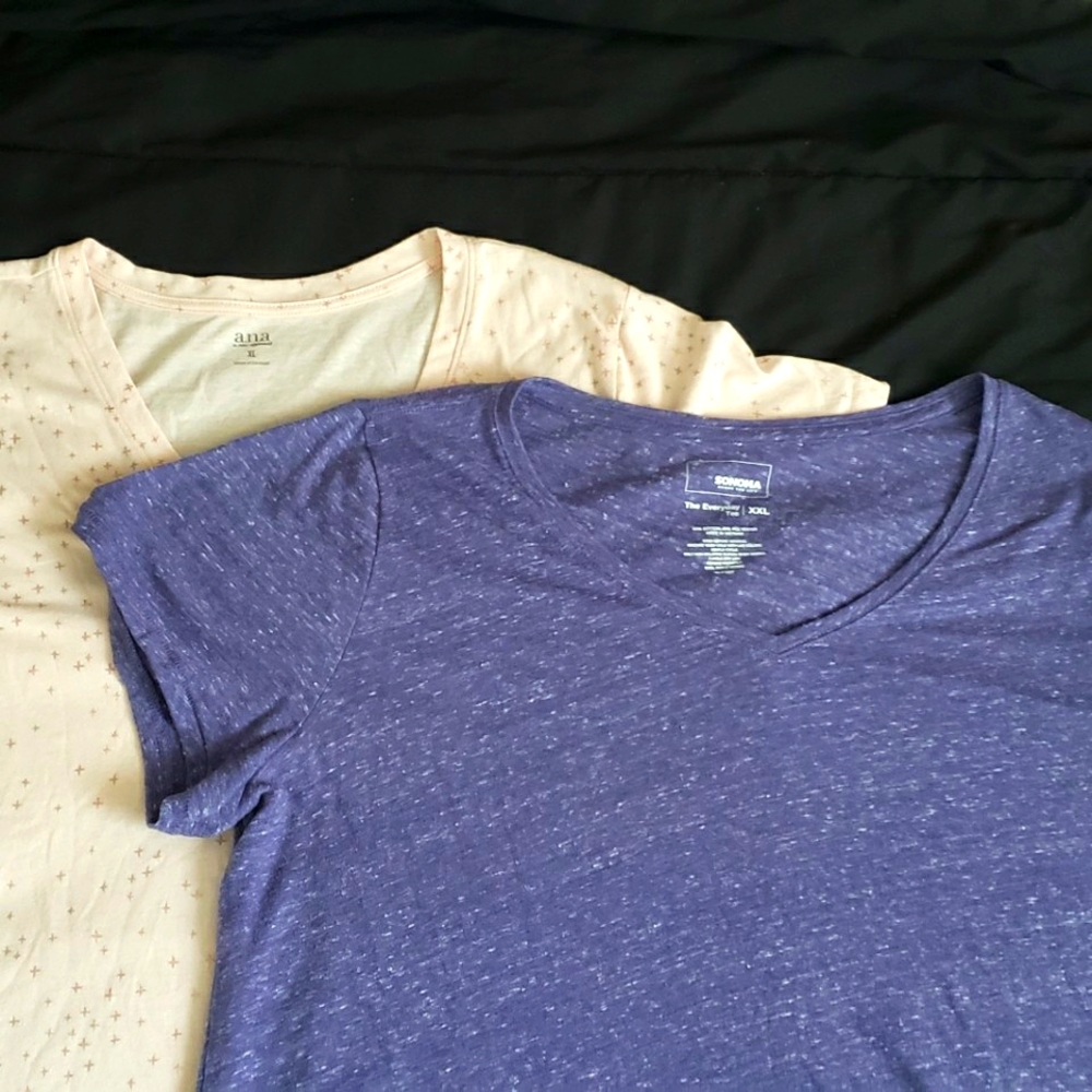 Bundle Purple and Pale Pink V-Neck T-Shirts